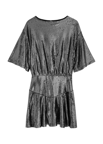 Free People Manuka Sequin-embellished Tulle Mini Dress In Silver