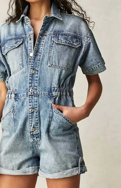 Free People Marci Cuffed Shortalls In Marrakesh In Blue