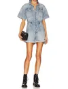 Free People Marci Button Front Cuffed Shortall Romper In Marakesh Blue In Multi