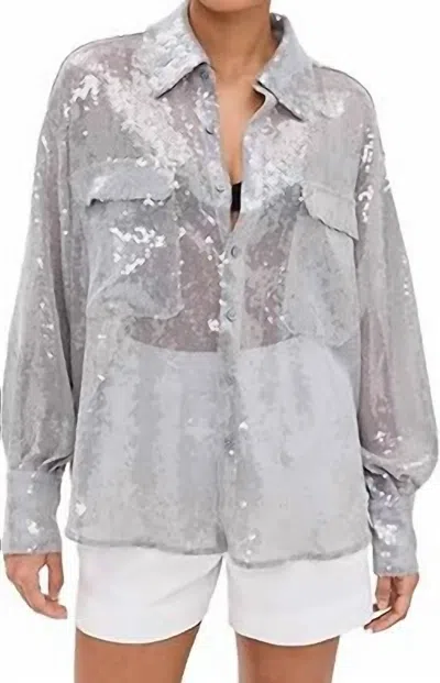 Free People Margarita Button Down Sparkle Shirt In Silver In Gray