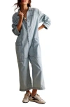 Free People Margarita Long Sleeve Denim Jumpsuit In Light Blue Beam