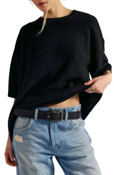 Free People Margot Oversize Short Sleeve Sweater In Black