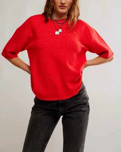 Free People Cane Short Sleeve Sweater Top In Cherry Pop Melange In Red