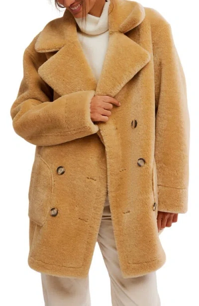 Free People Mari Double Breasted Reversible Faux Shearling Coat In Brown