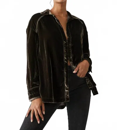 Free People Marianne Velvet Long Sleeve Shirt In Midnight Brown In Black