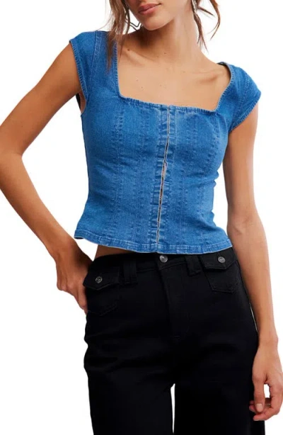 Free People Marilyn Denim Corset Top In Skylight In Blue