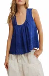 Free People Marina Eyelet Tank Top In Bellwether Blue In Blue