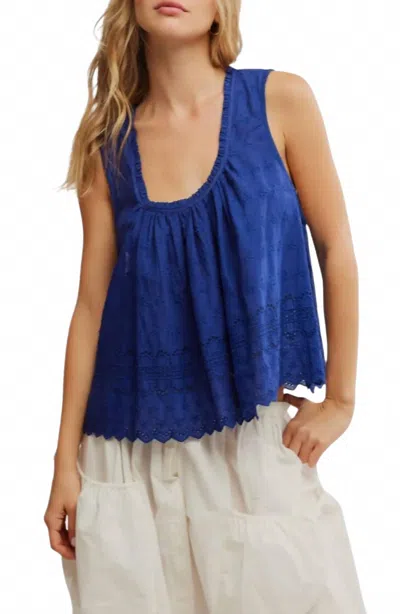 Free People Marina Eyelet Tank Top In Bellwether Blue In Multi