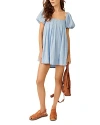 Free People Free-est Marina Tie Back Cotton Crinkle Babydoll Dress In Blue Bell