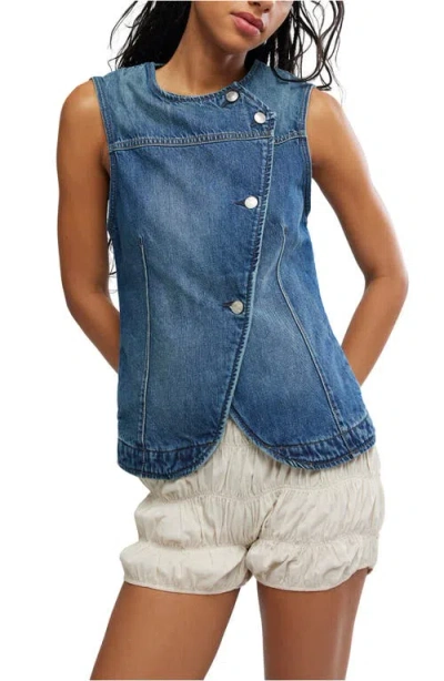 Free People Maris Denim Asymmetric Tank Top In Blue