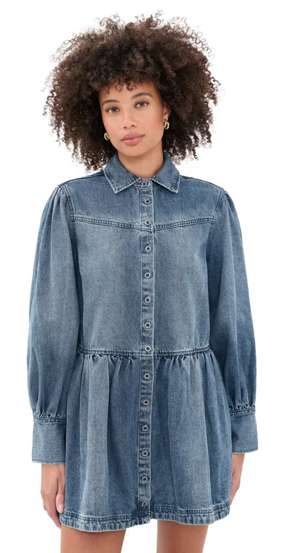 Free People Marris Denim Mini Dress Washed Mid Blue Wash