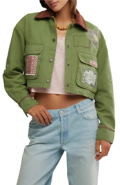 Free People Martha Workwear Appliques Jacket In Blue