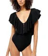 Free People Matilda Ruffle Bodysuit In Black In Black