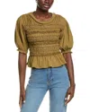 Free People Maxey Lace Trim Cotton Top In Green