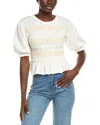 Free People Maxey Lace Trim Cotton Top In White