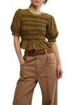 Free People Maxey Lace Trim Cotton Top In Green