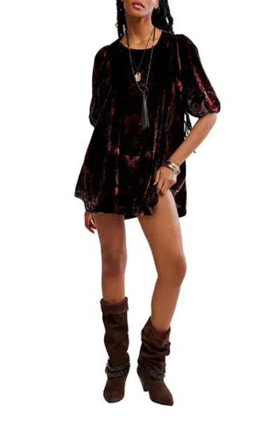 Free People Maye Printed Velvet Tunic Dress In Dark Black Combo In Brown