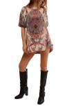 Free People Maye Print Puff Sleeve Velvet Tunic Top In Multi