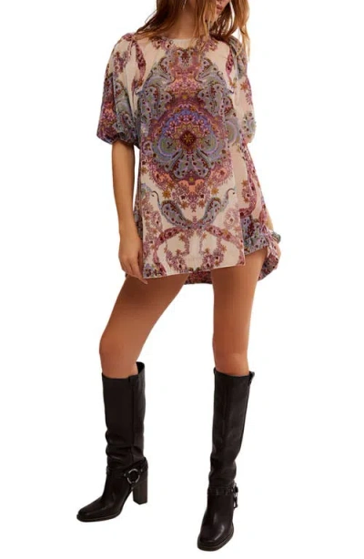 Free People Maye Print Puff Sleeve Velvet Tunic Top In Multi