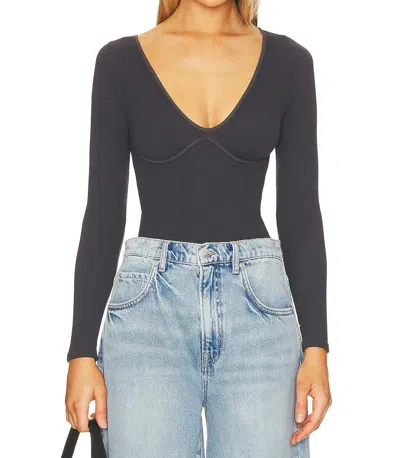 Free People Meg Seamless V-neck Bodysuit In Obsidian In Blue