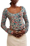 Free People Melanie Floral Long Sleeve Crop Shirt In Sand Combo