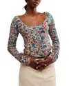 Free People Melanie Floral Long Sleeve Crop Shirt In Sand Combo