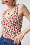Free People Melanie Tank Top Women's Xl Ivory Combo Cotton Floral Cropped Jdm423 In White