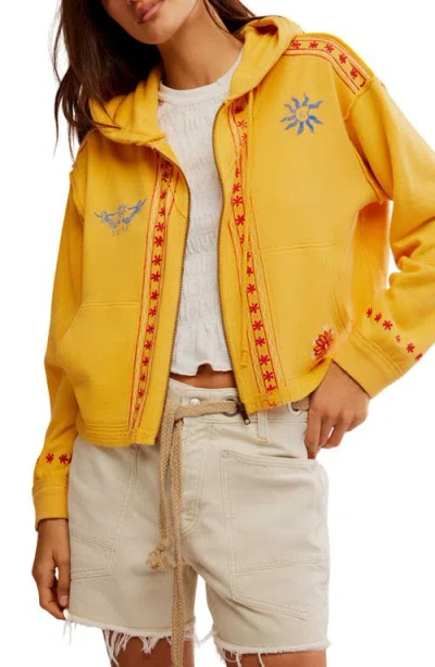 Free People Mermaid Embroidery Detail Graphic Zip-up Hoodie In Faded Sun Combo