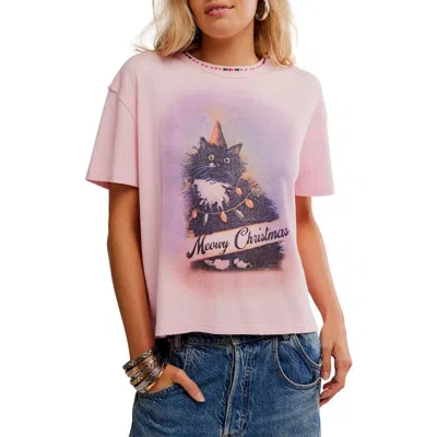 Free People Merry Holiday Waffle Knit Cotton Graphic T-shirt In Pink