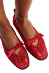 Free People Mesh Mania Bow Flats In Red Mesh In Multi