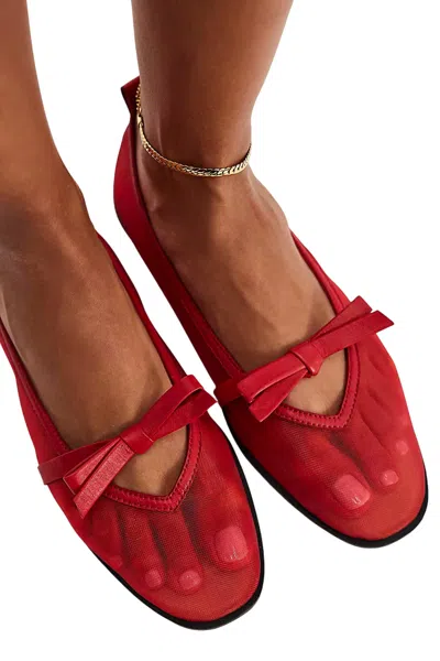 Free People Mesh Mania Bow Flats In Red Mesh