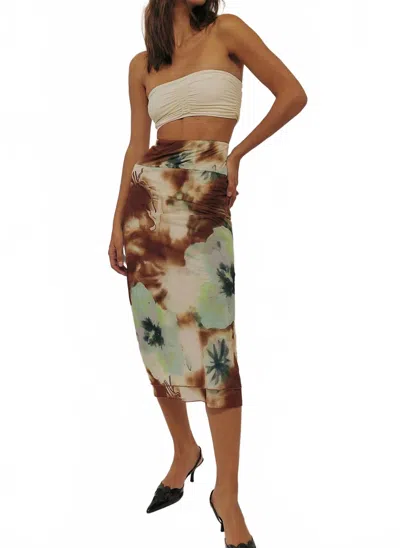 Free People Mesh Sunset Maxi Skirt In Moss Combo In White