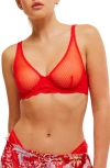 Free People Mid Week Dotted Mesh Underwire Bra In Fiery Red
