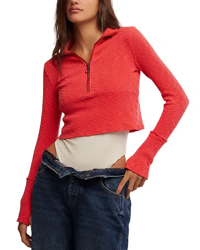 Free People Midnight 1/2 Zip Top In High Risk Red
