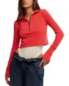Free People Midnight 1/2 Zip Top In High Risk Red In Red