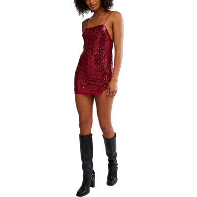 Free People Midnight Kiss Sequin Mini Slipdress In Red