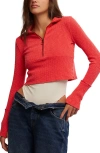 Free People Midnight 1/2 Zip Top In High Risk Red In High Risk Red