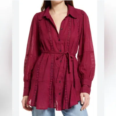 Free People Mikaela Tunic Top In Off Beat In Burgundy