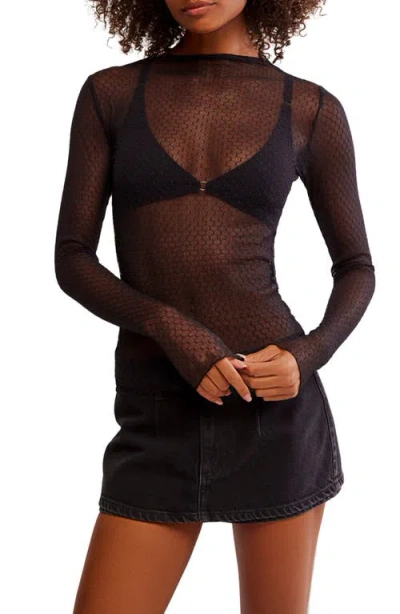Free People Minding My Business Sheer Top In Black