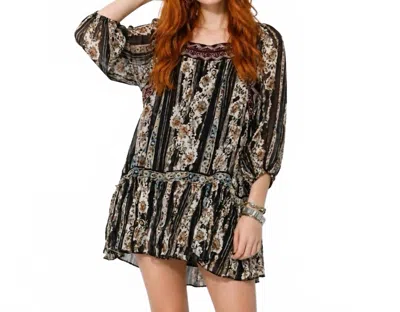 Free People Mini Embroidered Floral Semi Sheer Boho Dress In Black Combo In Multi
