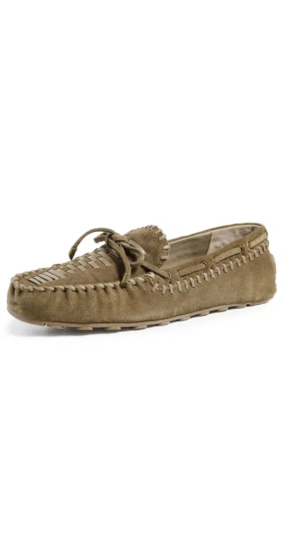 Free People Misty Suede Moccasins Olive Suede In Brown