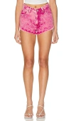 Free People Mixed Emotions Distressed High-low Denim Shorts In Dragonfruit Sorbet
