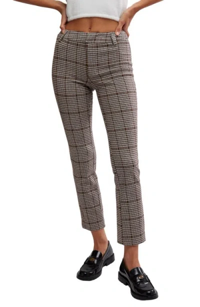 Free People Molly Houndstooth Plaid Slim Fit Pants In Neutral Combo