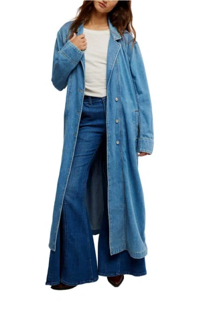 Free People Monique Longline Denim Duster In Blue