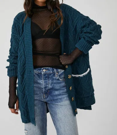 Free People Montana Cable Cardigan In Varsity Navy In Blue