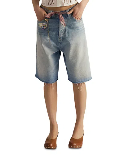 Free People Montana Raw Hem Bermuda Shorts In Blue