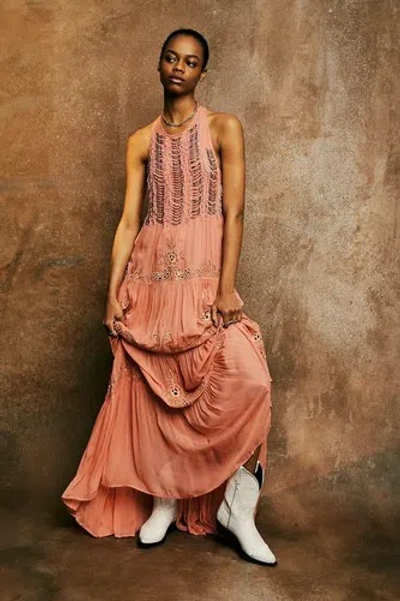 Pre-owned Free People Moonlight Shimmers Maxi Dress Sz Small In Pink