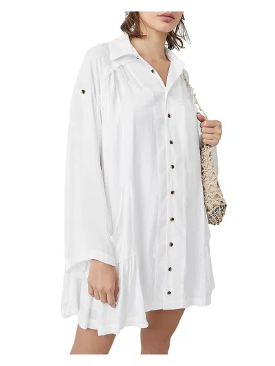 Free People Moonstruck Womens Comfy Flowy Shirtdress In White