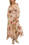 Free People Morning Glory Floral Smocked Long Sleeve Maxi Dress In Tea Combo