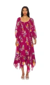 Free People Morning Glory Floral Smocked Long Sleeve Maxi Dress In Earth Red Combo